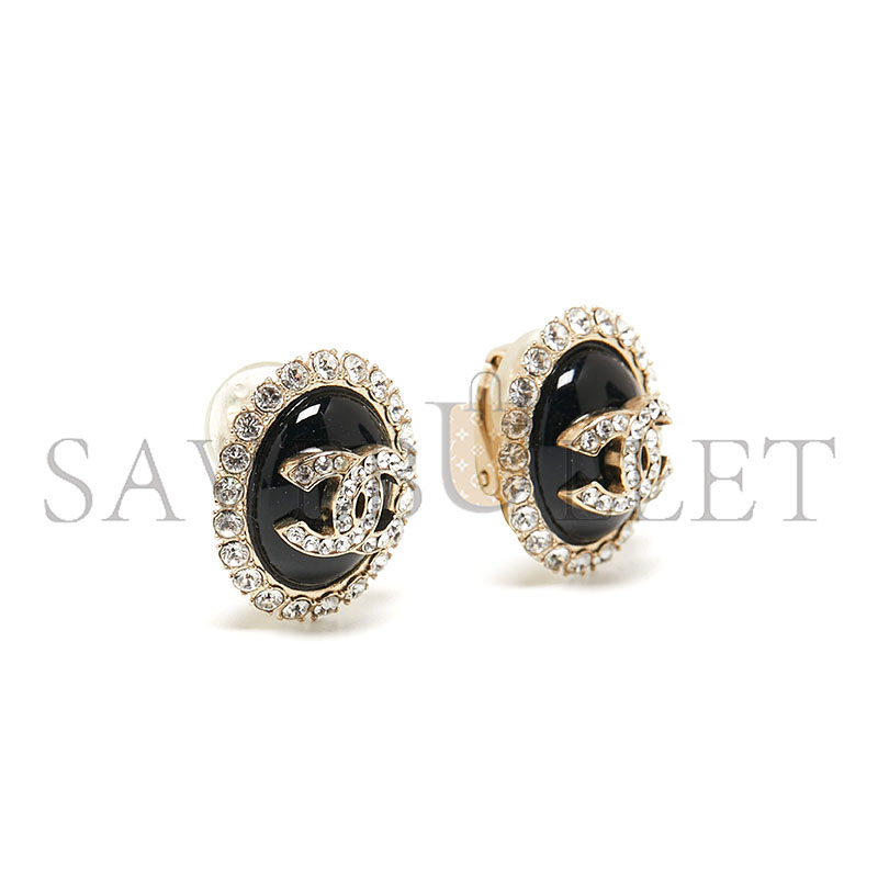 CHANEL CC CRYSTAL RESIN GOLD TONE CLIP ON EARRINGS 